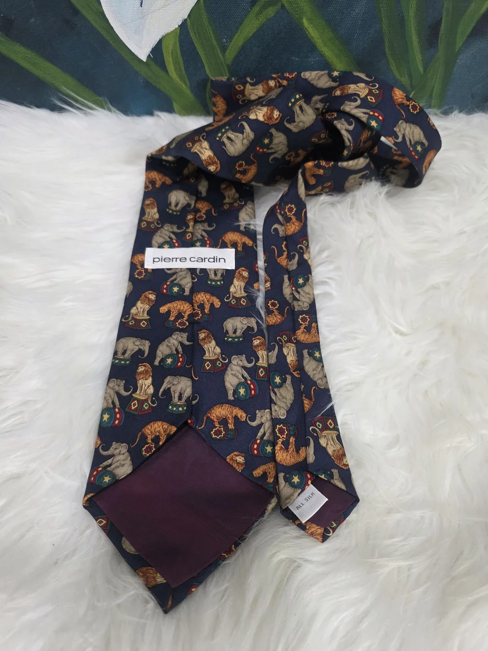 Pierre Cardin Navy Tie with Circus Animal Motif